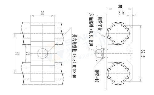 脚轮底座接头尺寸图