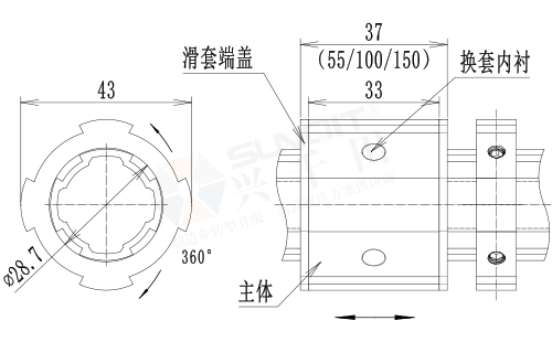 直线转动滑套组件尺寸图