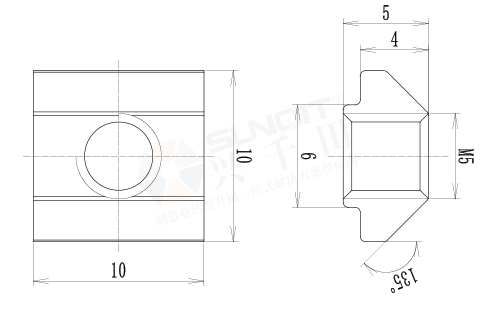 T形滑块5尺寸图