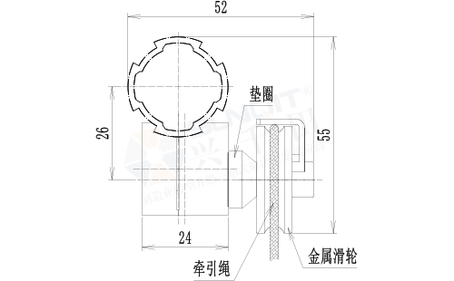 双孔功能辅件与U槽金属滑轮套件尺寸图