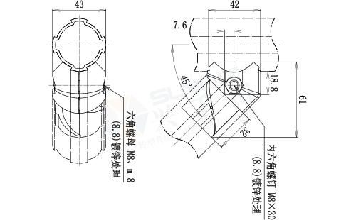 45°内接头尺寸图