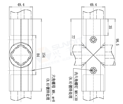 外抱十字接头尺寸图